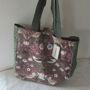 Morris & Co. Vintage Style Garden Bird Acorn Multi Cotton Book Shopping Tote Bag
